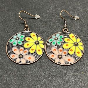 Earrings floral‎ flowers boho bronze
